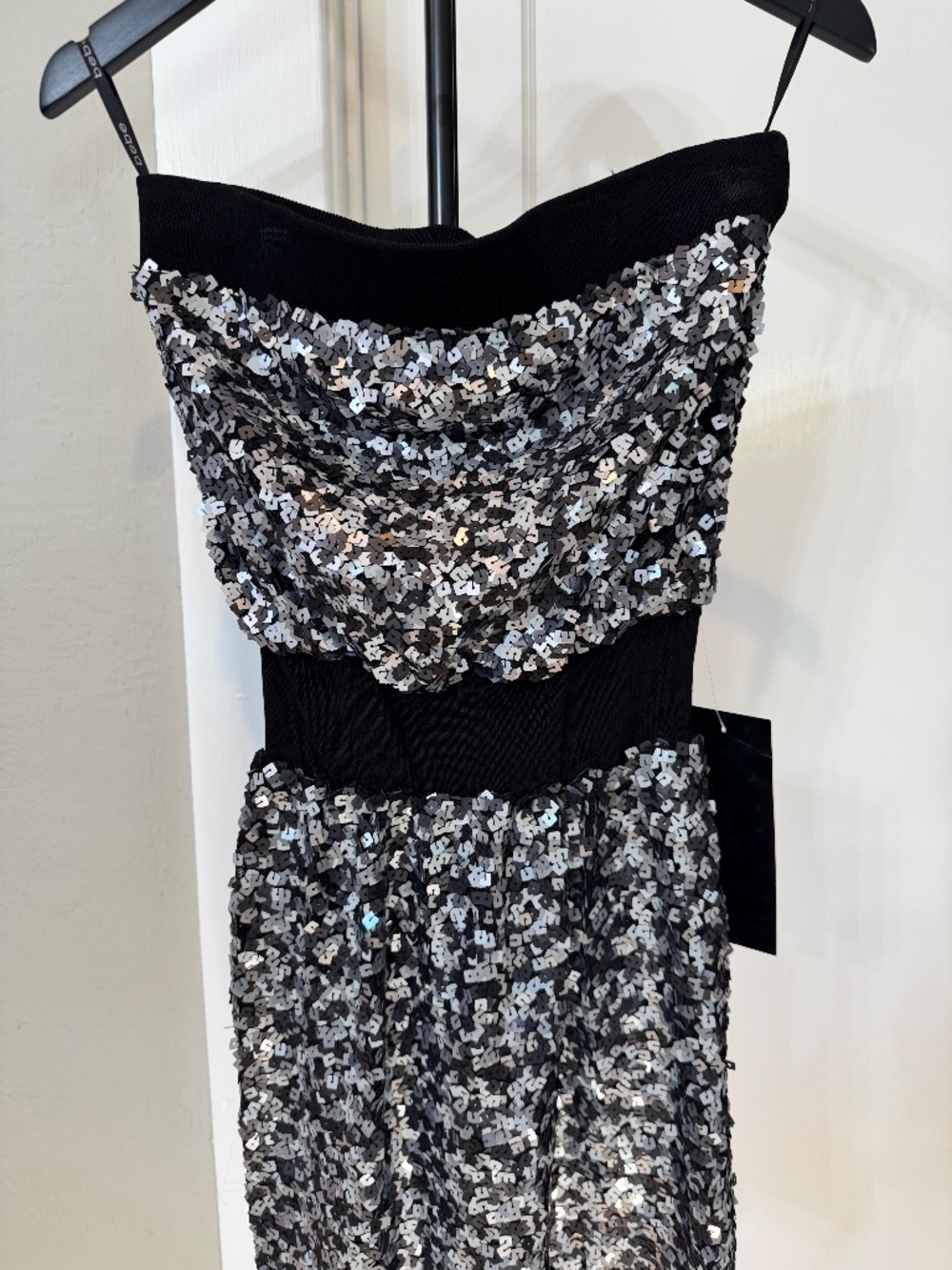 Bebe party dress or top with black and silver sequins New with tags never worn